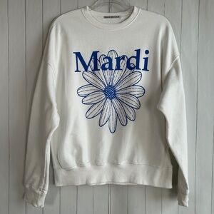Mardi Mercredi one size sweatshirt white blue flower graphic French terry cotton